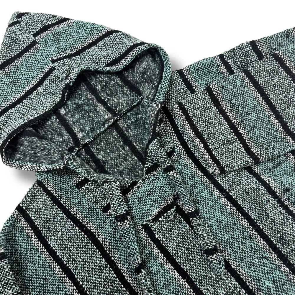 Baja Poncho Style Pullover Hoodie –‎ Teal & Black Stripe